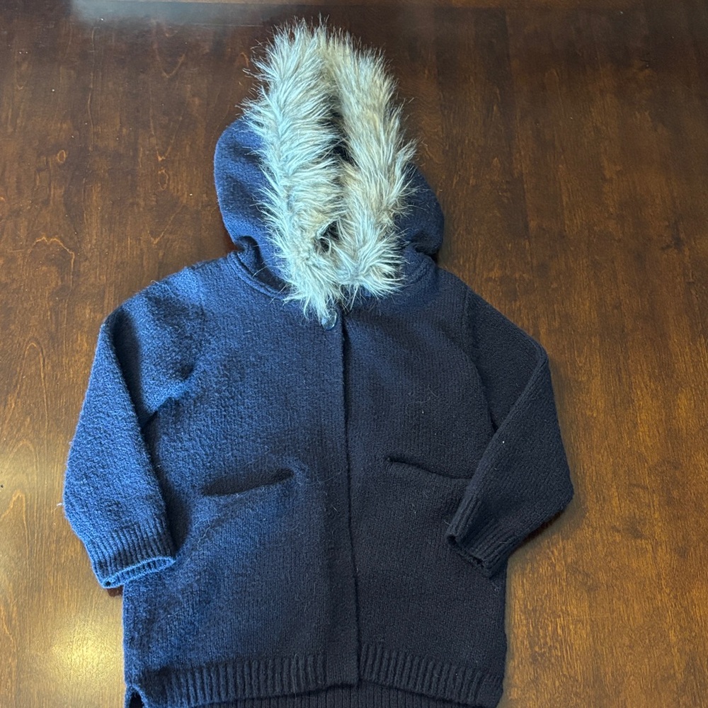 Baby Gap Navy Hooded Sweater with Faux Fur Trim